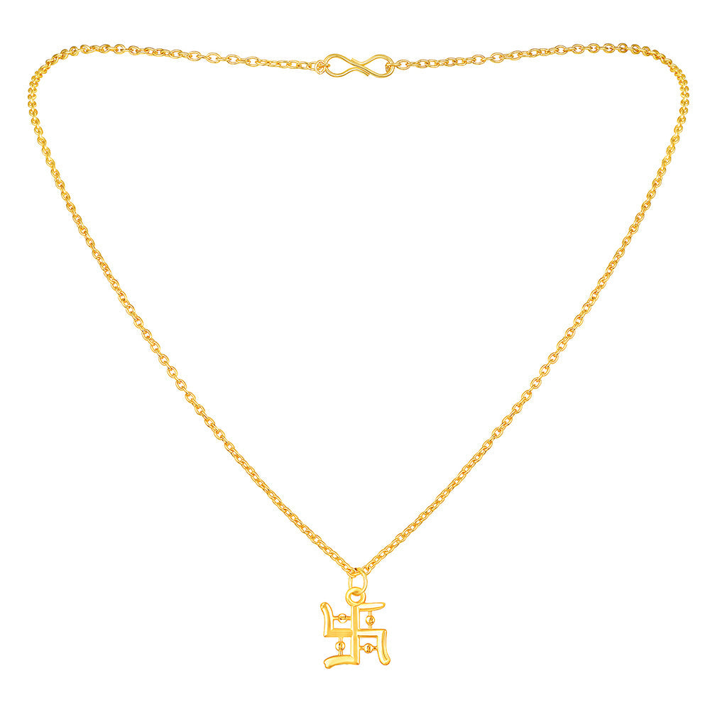 Mahi Gold Plated Religious Swastik Pendant with Chain for Men and Women (PS1101779G)