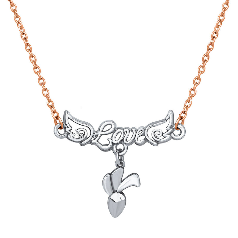 Mahi Rosegold and Silver Colored Infinite Love Wings Pendant with Chain for Women (PS1101781M)