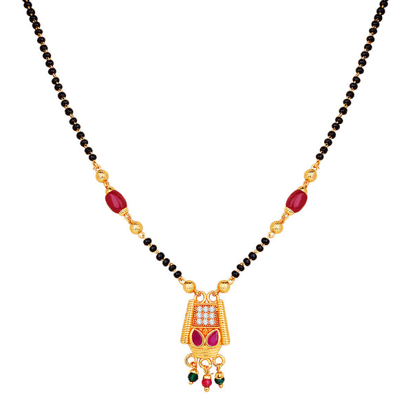 Mahi Adorable Mangalsutra / Tanmaniya with Black Beaded Chain and Crystals for Women (PS1101789G)