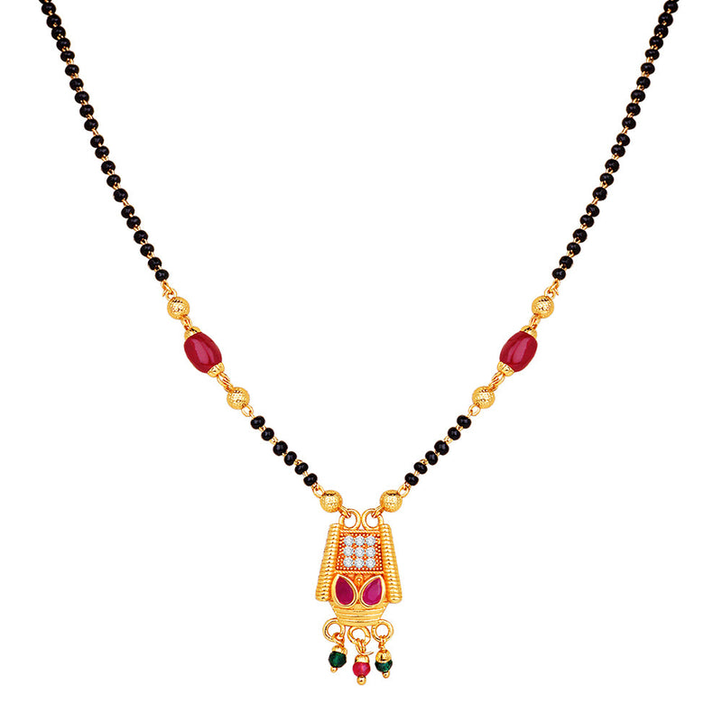 Mahi Adorable Mangalsutra / Tanmaniya with Black Beaded Chain and Crystals for Women (PS1101789G)