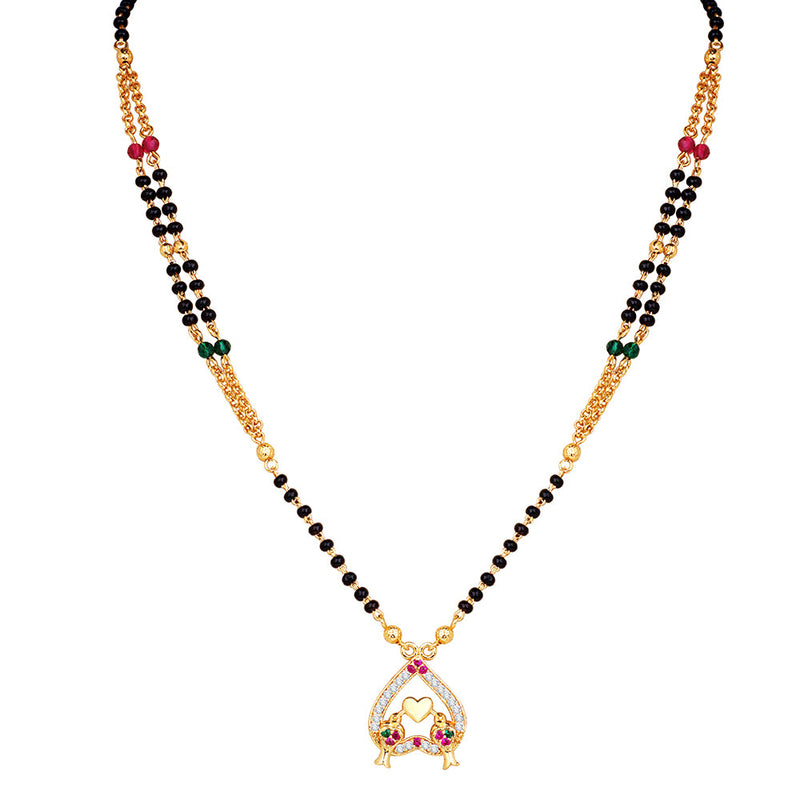 Mahi Adorable Mangalsutra / Tanmaniya with Black Beaded Dual Chain and Crystals for Women (PS1101791G)