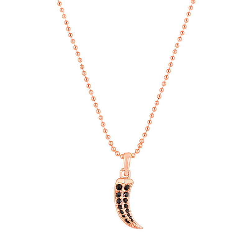 Mahi Rose Gold Plated Claw Shaped Black Crystals Unisex Pendant with Chain (PS1101813ZBla)