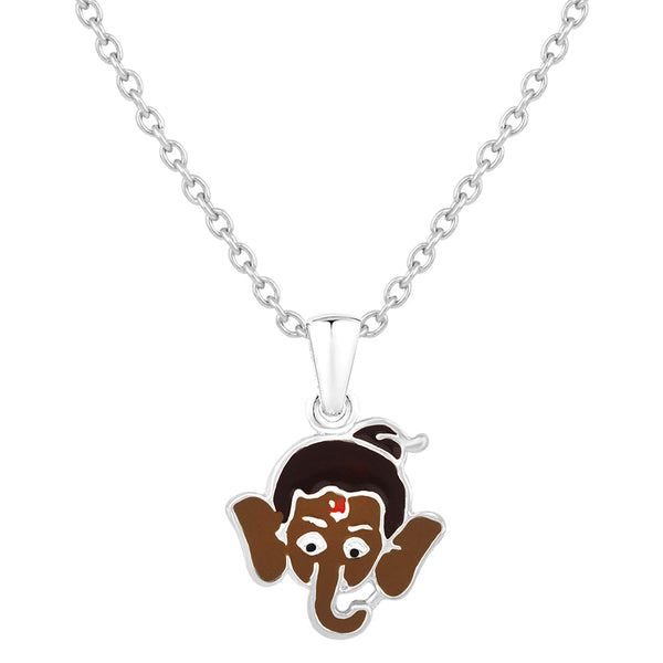 Mahi Rhodium Plated Meena Work Childern's Favourite Bal Ganesha Pendant for Kids (PS1101840R)