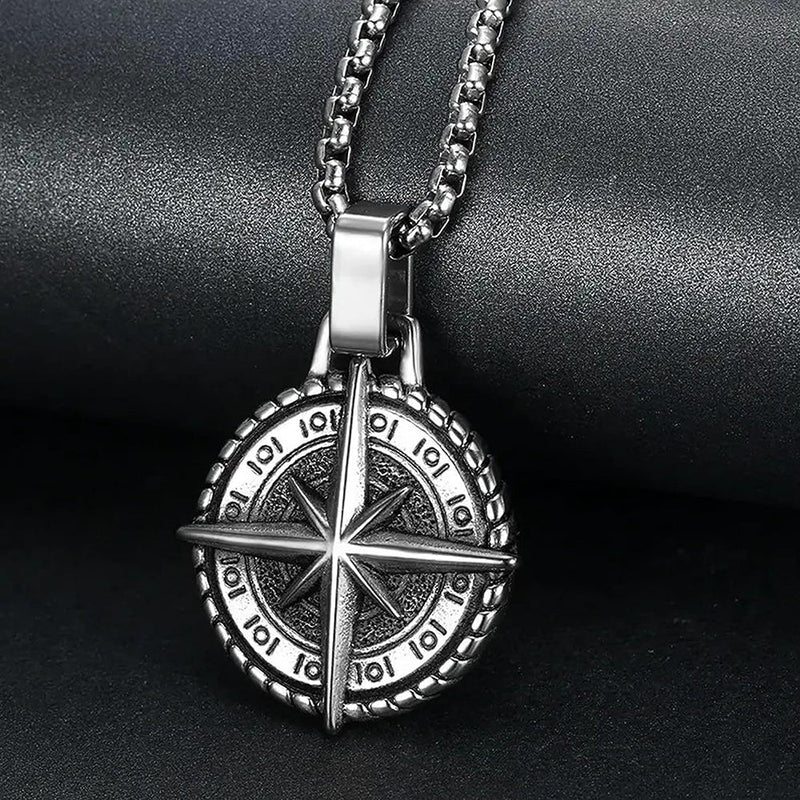 Mahi Oxidised Round Pendant Cross Compass Necklace Chain for Men (PS1101864R)