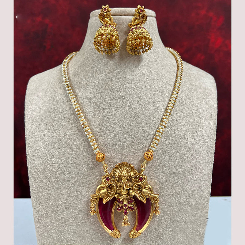 Diksha Collection Gold Plated Pota Stone Necklace Set