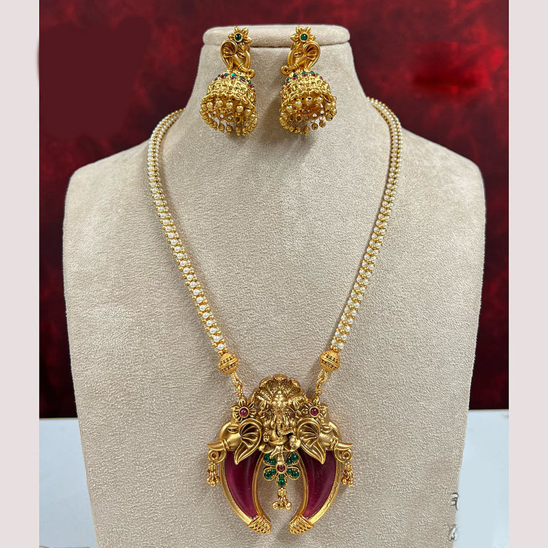 Diksha Collection Gold Plated Pota Stone Necklace Set