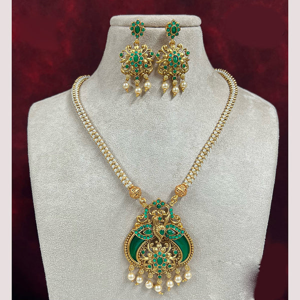 Diksha Collection Gold Plated Pota Stone Necklace Set