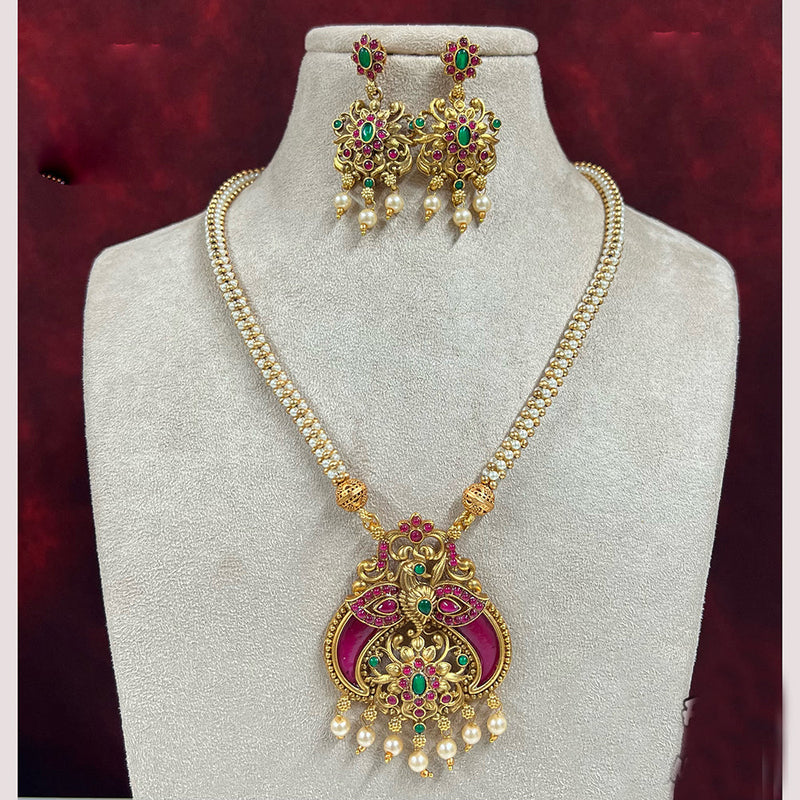 Diksha Collection Gold Plated Pota Stone Necklace Set