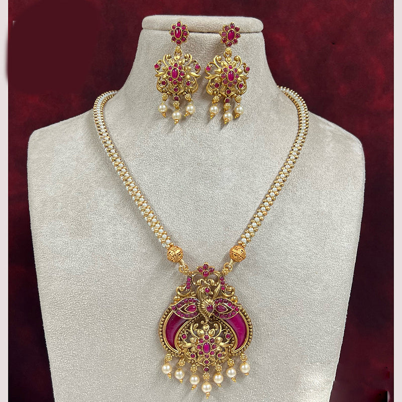 Diksha Collection Gold Plated Pota Stone Necklace Set