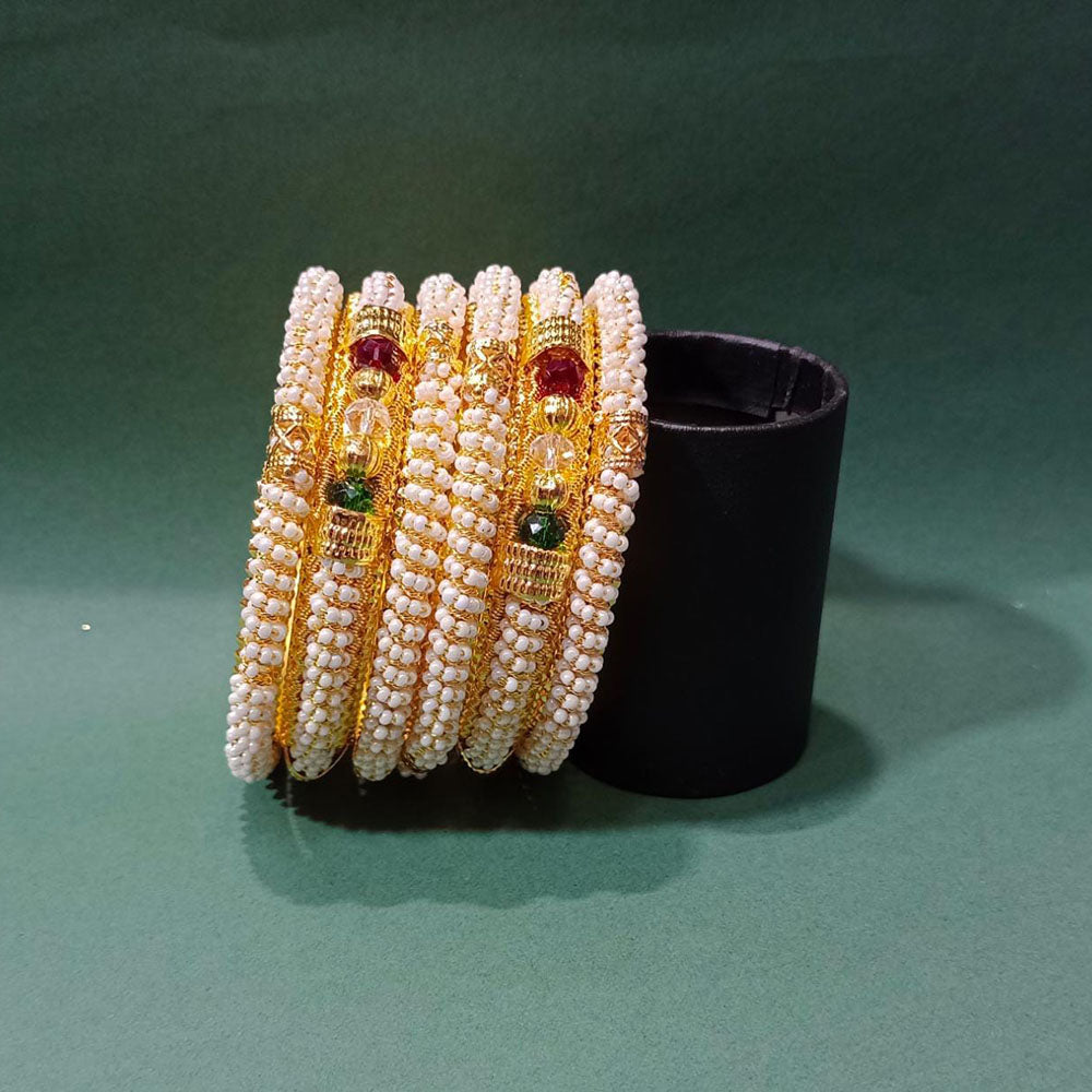 Pooja Bangles Gold Plated Multi Color Pearl bangles Set