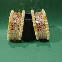Pooja Bangles Gold Plated Designer Mirror & Pearl Work Bangles Set