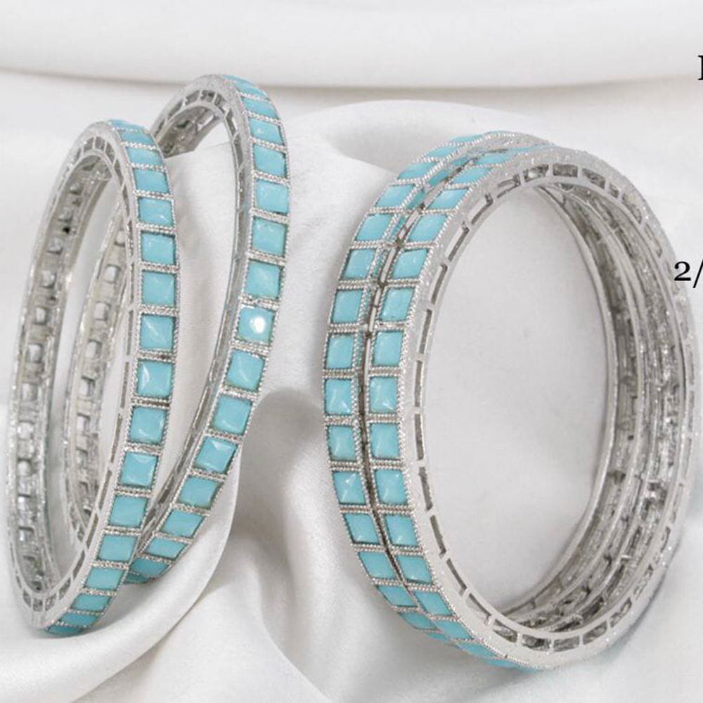 Pooja Bangles Silver Plated Crystal Stone Bangles Set
