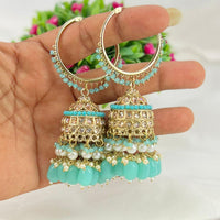Pooja Bangles Gold Plated Kundan & Beads Jhumka Earrings