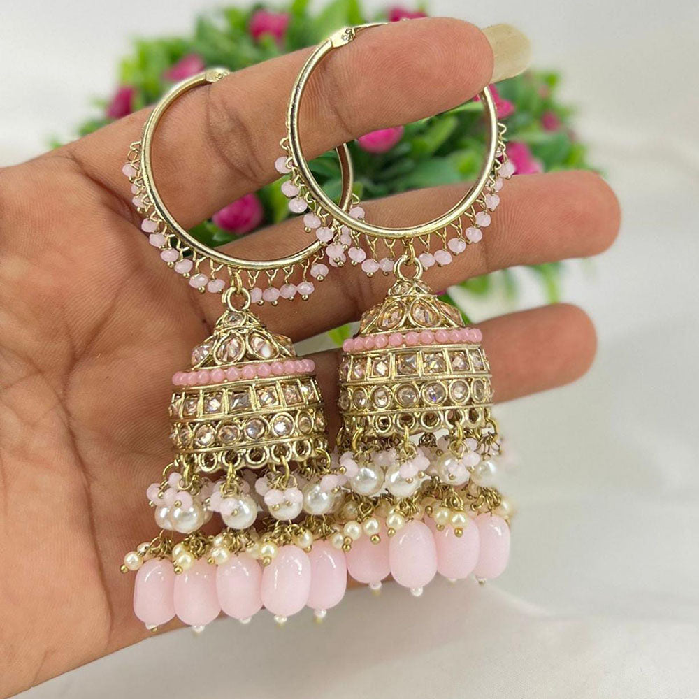 Pooja Bangles Gold Plated Kundan & Beads Jhumka Earrings