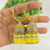 Pooja Bangles Gold Plated Kundan & Beads Jhumka Earrings