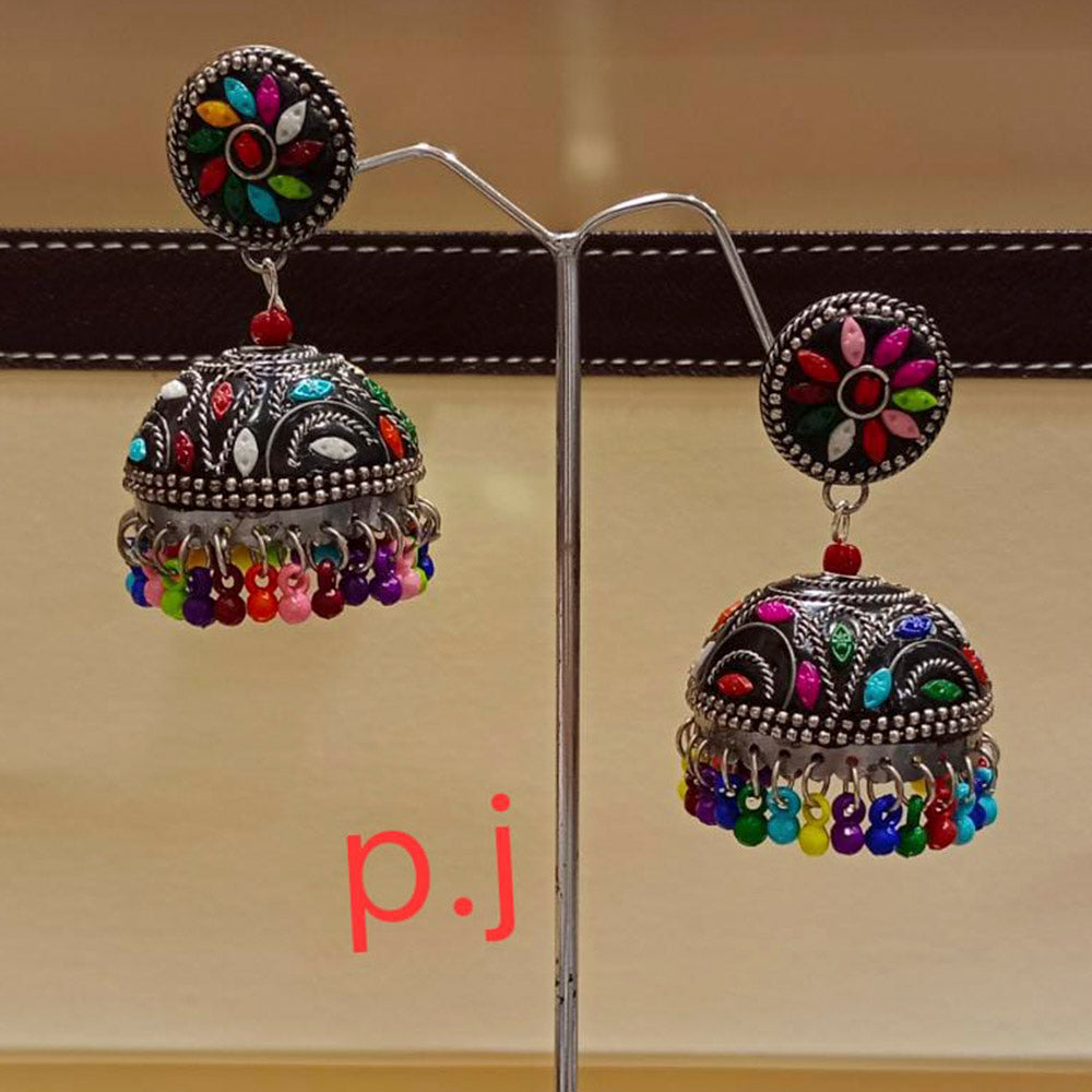 Pooja Bangles Oxidized Multi Color Jhumki Earrings