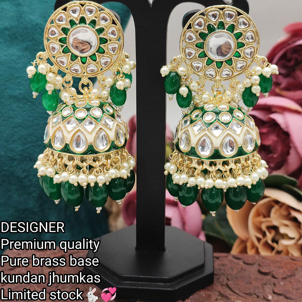 Pooja Bangles Gold Plated Kundan & Meenakari Jhumka Earrings