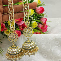 Pooja Bangles Gold Plated Kundan & Beads Jhumka Earrings With Kan Chain