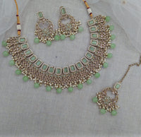 Pooja Bangles Gold Plated Austrian Stone Beads Necklace Set With Maangtikka