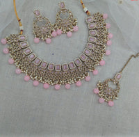 Pooja Bangles Gold Plated Austrian Stone Beads Necklace Set With Maangtikka