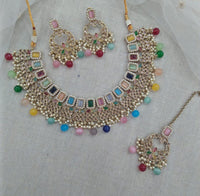 Pooja Bangles Gold Plated Austrian Stone Beads Necklace Set With Maangtikka