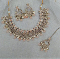 Pooja Bangles Gold Plated Austrian Stone Beads Necklace Set With Maangtikka