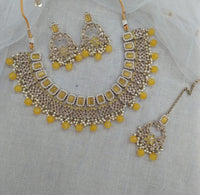 Pooja Bangles Gold Plated Austrian Stone Beads Necklace Set With Maangtikka