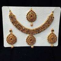 Pooja Bangles Gold Plated Austrian Stone Necklace Set With Maangtikka