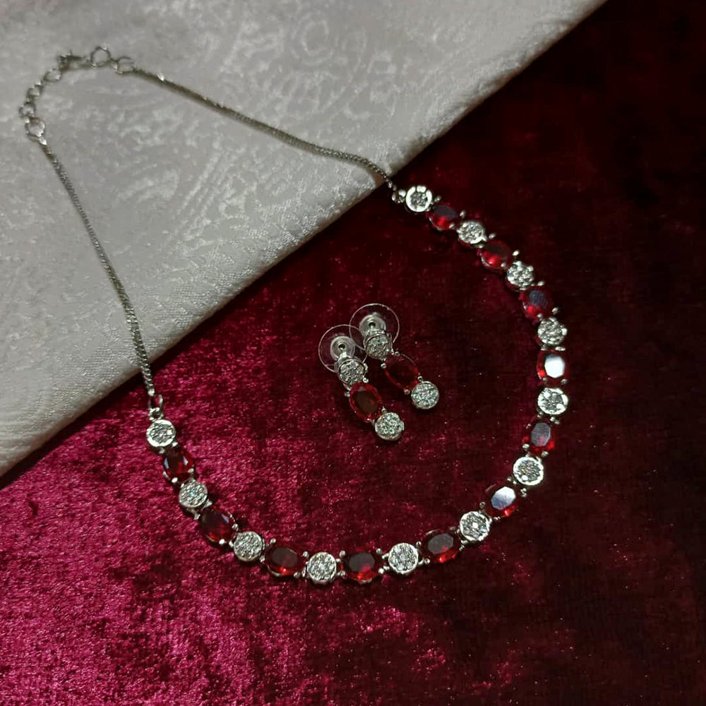 Pooja Bangles Silver Plated Crystal Stone Necklace Set