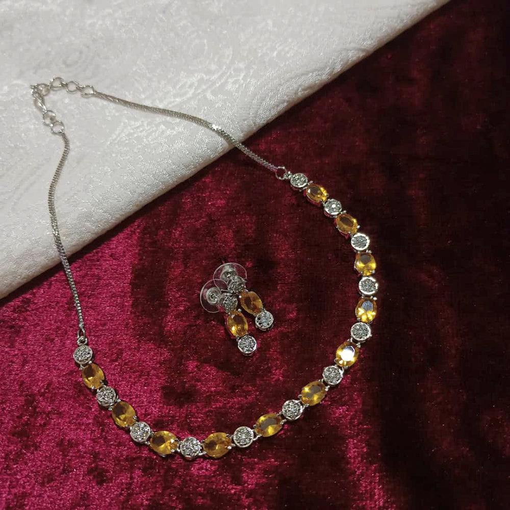 Pooja Bangles Silver Plated Crystal Stone Necklace Set