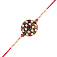 Etnico Gold Plated Ethnic Designer Kundan Meena Work Rakhi Bracelet for Brother/Men (R003)