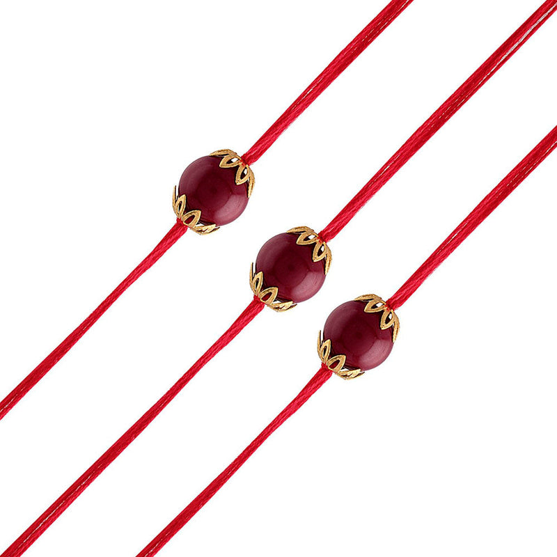 Etnico Gold Plated Ethnic Designer Pearl Rakhi Set Bracelet for Brother/Men (R009-3) (Pack of 3)