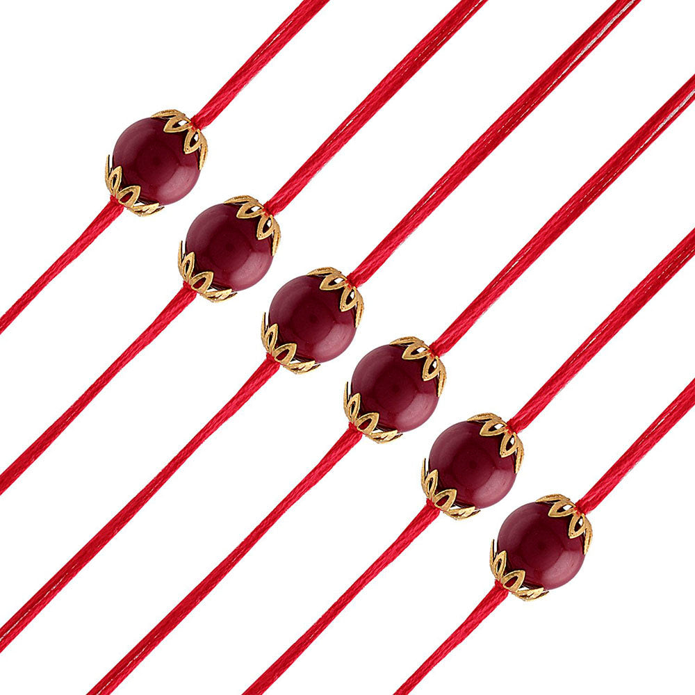 Etnico Gold Plated Ethnic Designer Pearl Rakhi Set Bracelet for Brother/Men (R009-6) (Pack of 6)