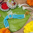 Etnico Gold Plated Ethnic Designer Beads & Stone Rakhi Bracelet With Roli Chawal for Brother/Men (R010Sb-R)