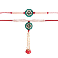 Etnico Designer Bhaiya Bhabhi Hanging Lumba Rakhi Combo Set for Rakshabhandan Special (R012-CO)