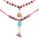 Etnico Gold Plated Hanging Traditional Pearl Studded and Beaded Lumba Rakhi for Bhabhi (R016-53LCO) (Pack of 2 Lumba)