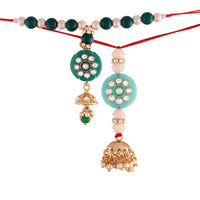 Etnico Gold Plated Hanging Traditional Pearl Studded and Beaded Lumba Rakhi for Bhabhi (R017-19LCO) (Pack of 2 Lumba)