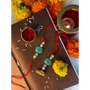 Etnico Designer Bhaiya Bhabhi Hanging Lumba Rakhi Combo Set with Roli Chawal for Rakshabhandan (R017-CO)