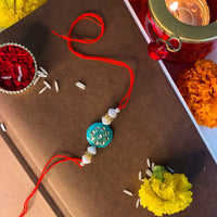 Etnico Gold Plated Ethnic Designer Pearl Kundan Rakhi Bracelet for Brother/Men (R017-R)