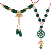Etnico Gold Plated Hanging Traditional Pearl Studded and Beaded Lumba Rakhi for Bhabhi (R018-19LCO) (Pack of 2 Lumba)