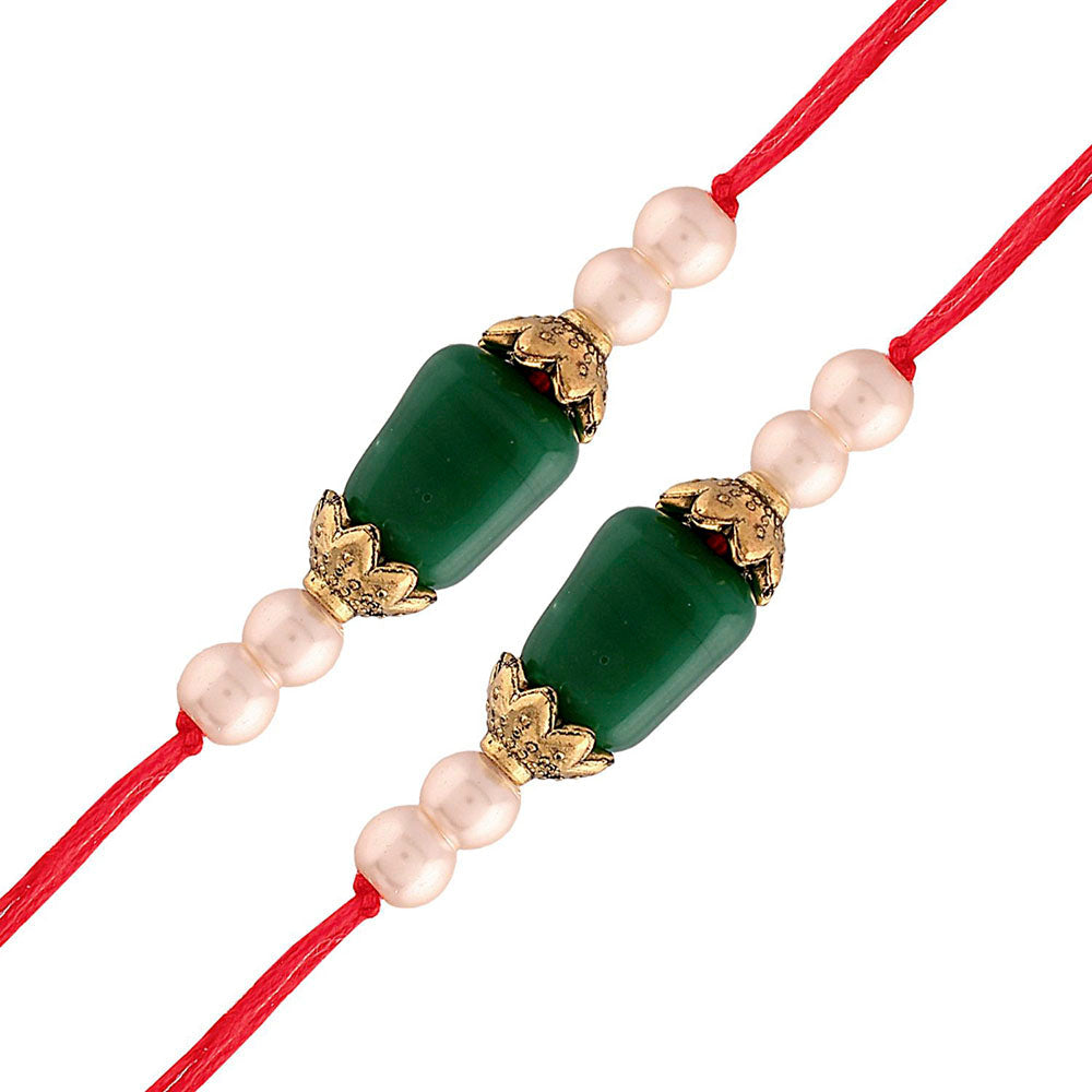 Etnico Ethnic Designer Pearl Kundan Combo Rakhi Bracelet for Men/Brother/ Bhaiya (Pack of 2) (R018-2)
