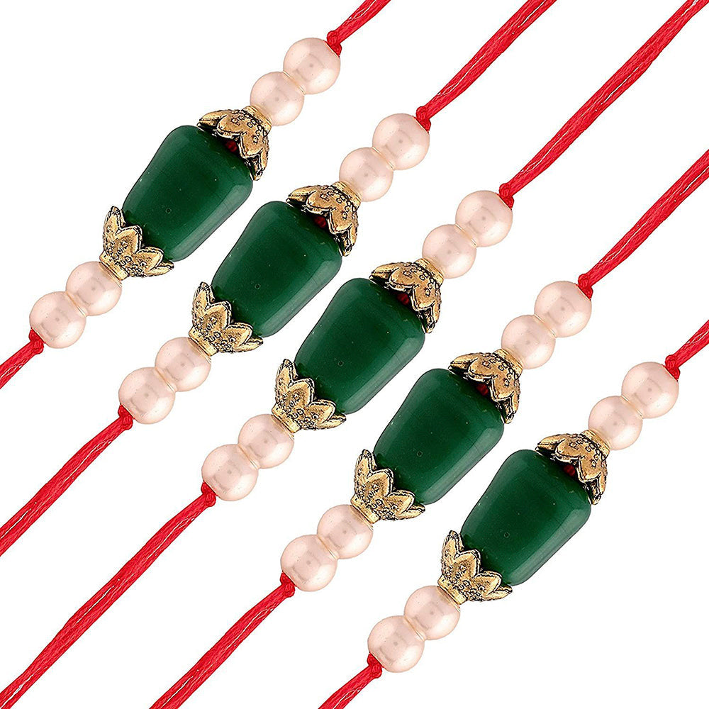 Etnico Ethnic Designer Pearl Beads Combo Rakhi Bracelet for Men/Brother/ Bhaiya (Pack of 5) (R018-5)