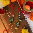 Etnico Designer Bhaiya Bhabhi Hanging Lumba Rakhi Combo Set with Roli Chawal for Rakshabhandan Special (R019-CO)
