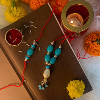 Etnico Designer Bhaiya Bhabhi Hanging Lumba Rakhi Combo Set with Roli Chawal for Rakshabhandan (R020-CO)