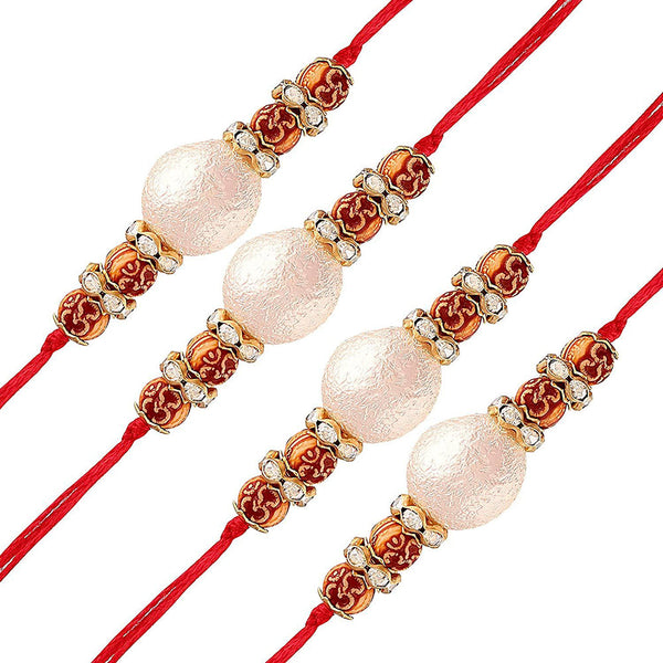 Etnico Ethnic Designer Pearl Stone Combo Rakhi Bracelet with Roli Chawal for Men/Brother/ Bhaiya (Pack of 4)(R021-4)