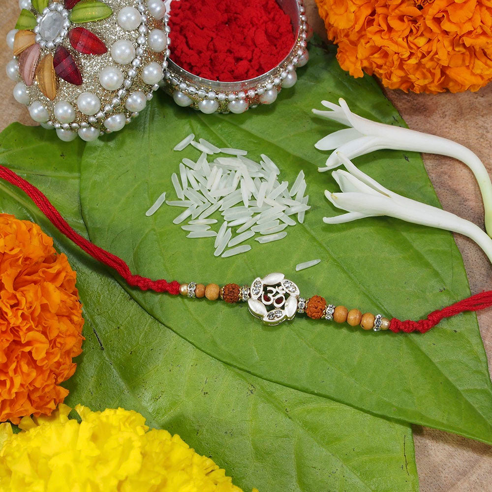 Etnico 18k Rhodium Plated Ethnic OM Designer Rakhi for Brother Bhaiya (R026)