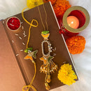 Etnico Designer Bhaiya Bhabhi Hanging Lumba Rakhi Combo Set With Roli Chawal for Rakshabhandan (R042-CO)