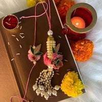 Etnico Designer Bhaiya Bhabhi Hanging Lumba Rakhi Combo Set with Roli Chawal for Rakshabhandan (R055-42) (Style-7)