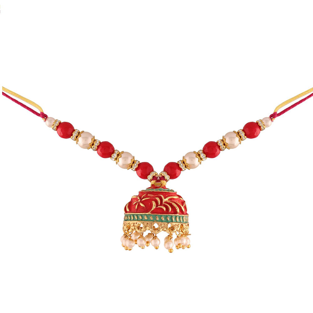 Etnico Gold Plated Hanging Traditional Pearl Kundan Meenakari Studded Lumba Rakhi for Bhabhi (R049-L) (Pack of 1 Lumba)