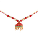 Etnico Gold Plated Hanging Traditional Pearl Kundan Meenakari Studded Lumba Rakhi for Bhabhi (R049-L) (Pack of 1 Lumba)